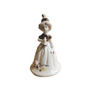 Vintage Ceramic Woman in Dress BELL Applied Roses Hand Painted Cream Taiwan 6”